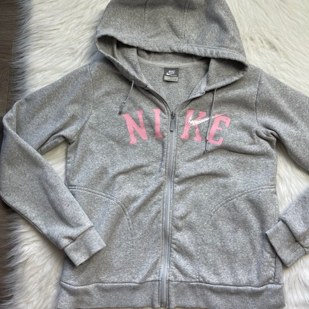 VTG 90s Nike Spellout Gray Zip Up Hoodie kids Large